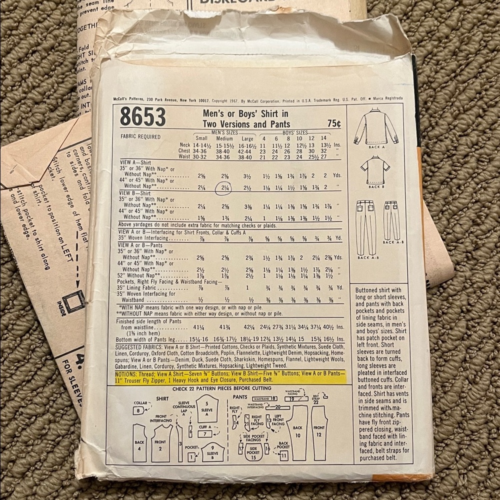 Vintage McCalls Sewing Pattern Mens and Boys Shirt and Pants - Picture 4 of 4